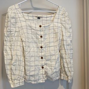 Cute puff sleeve grid top